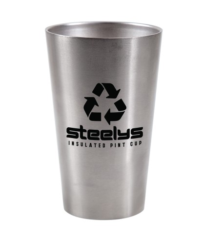 Double Wall Insulated, Stainless Steel Pint Cup - Steelys Logo