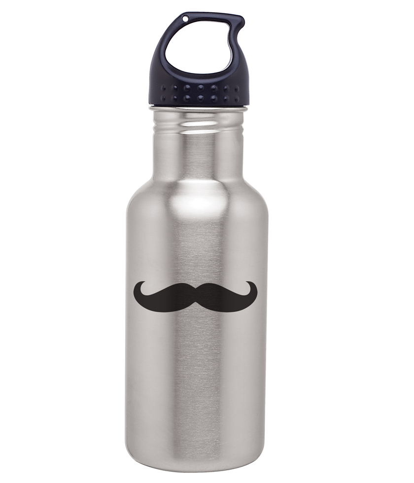 Silver Stainless Steel 18 Oz EZ Twist Bottle - Mustache