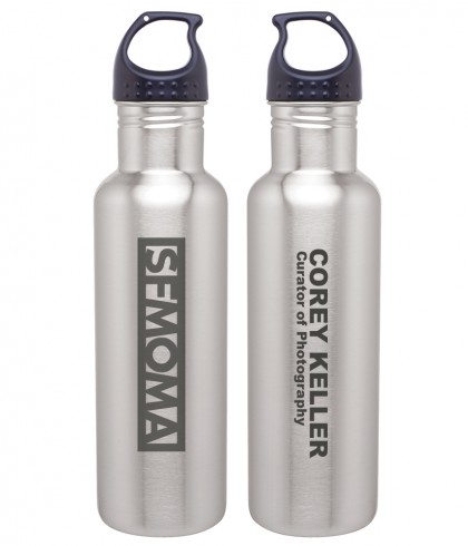 personalized sfmoma laser engraved branded silver water bottle